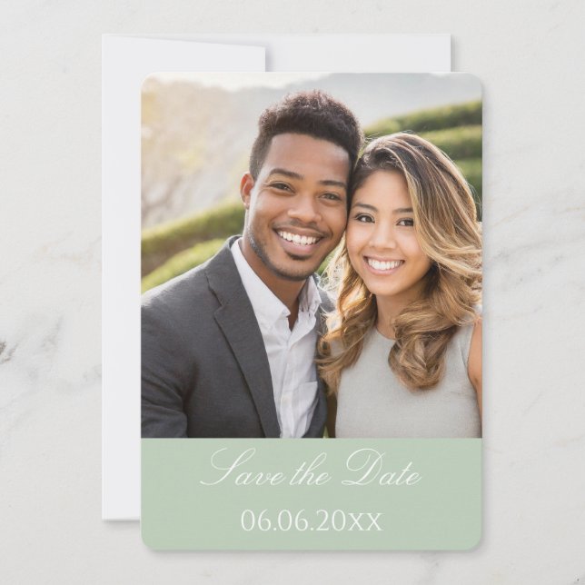 Soft Green Photo Save the date Card (Front)