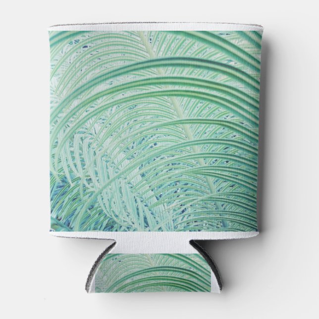 Soft Green Plant Palm Leaf Can Cooler (Front)