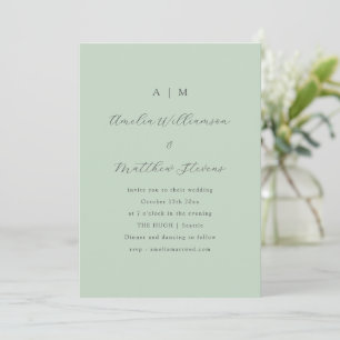 Soft Green Script Modern Minimalist Wedding Spring Invitation