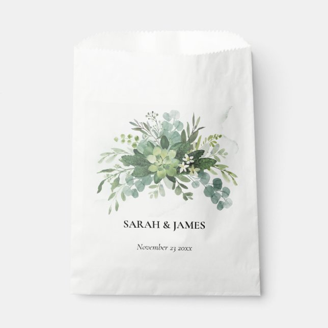 Soft green Succulent Wedding Floral Botanical  Favour Bags (Front)