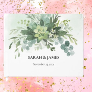 Soft Green Succulent Wedding Floral Botanical  Guest Book