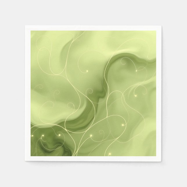 Soft Green Swirls with Delicate White Vines  Napkin (Front)