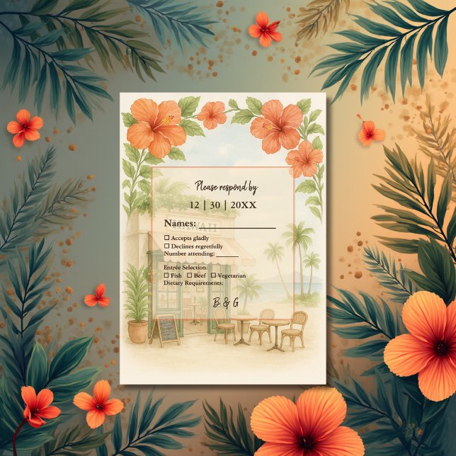 Soft Green Tropical Hawaii Destination Wedding  RSVP Card (Creator Uploaded)