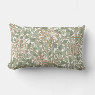 Soft Green Vintage William Morris Honeysuckle Lumbar Cushion