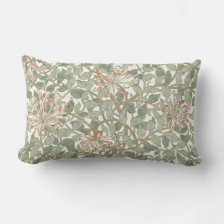 Soft Green Vintage William Morris Honeysuckle Lumbar Cushion