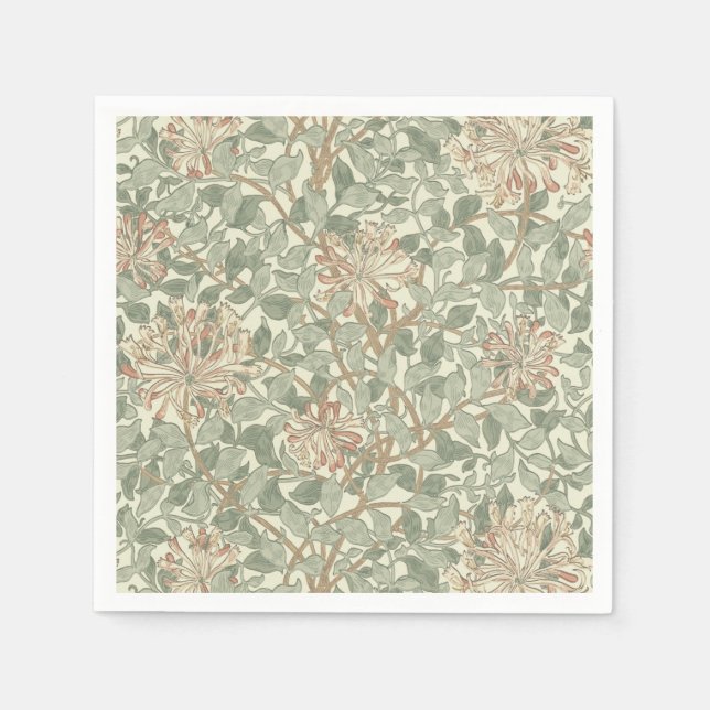 Soft Green Vintage William Morris Honeysuckle Napkin (Front)