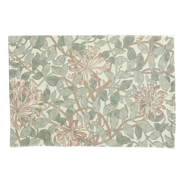 Soft Green Vintage William Morris Honeysuckle Pillowcase (Front)