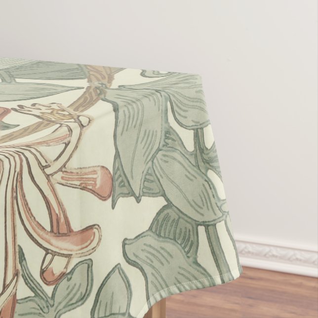 Soft Green Vintage William Morris Honeysuckle Tablecloth (In Situ)