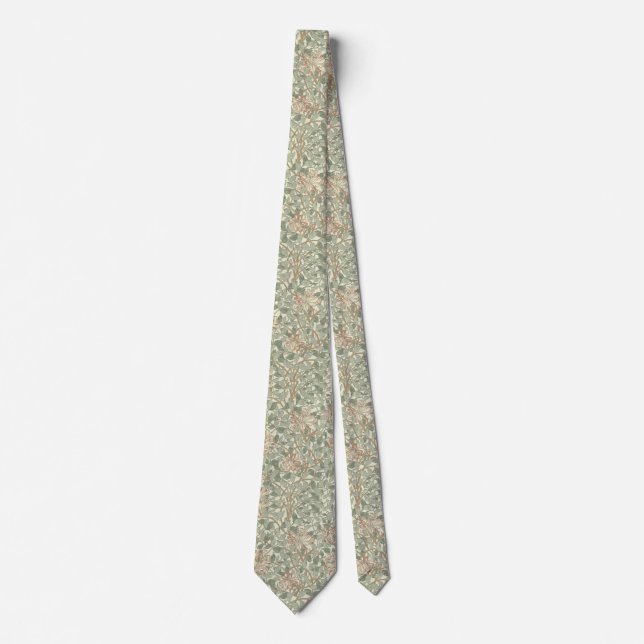 Soft Green Vintage William Morris Honeysuckle Tie (Front)