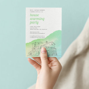 Soft green watercolor House warming party Invitation