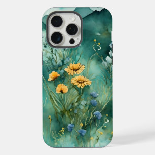 Soft Green watercolor landscape wildflowers iPhone 15 Pro Max Case