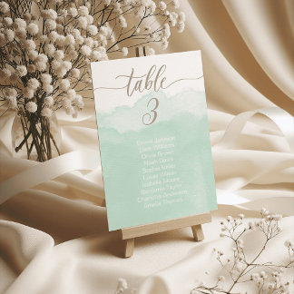 Soft Green Watercolor Wedding Table Cards Seating