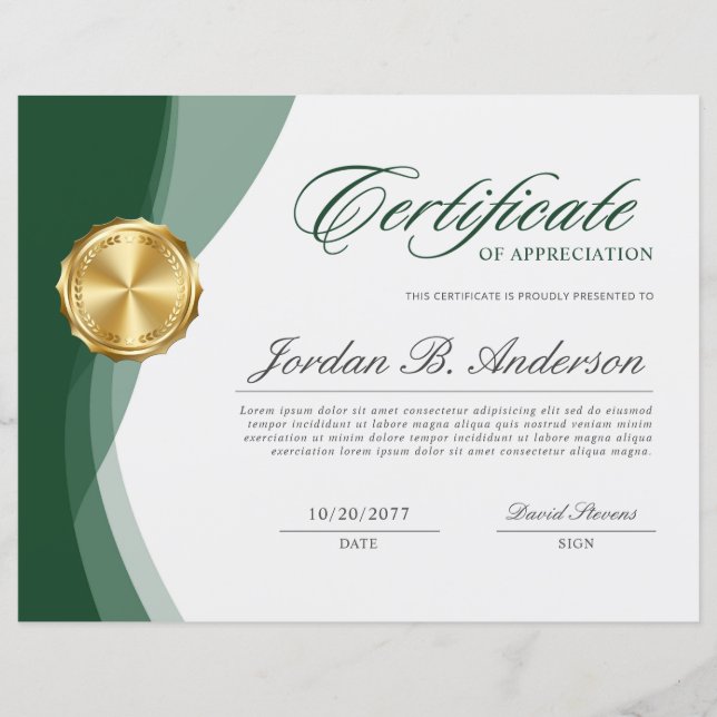 Soft Green Wave Professional Certificate Award (Front)