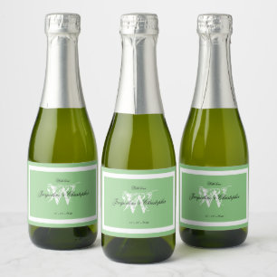 Soft Green Wedding Chic White Monogram Mini Sparkling Wine Label