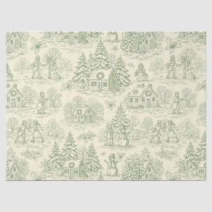 Soft Green Winter Village Toile Pattern Tissue Paper