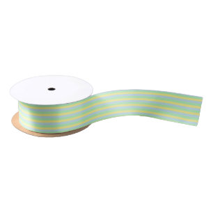 Soft Green, Yellow and Blue Stripes Satin Ribbon