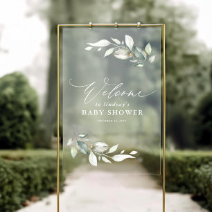 Soft Greenery and Gold Minimalist Welcome Acrylic Sign
