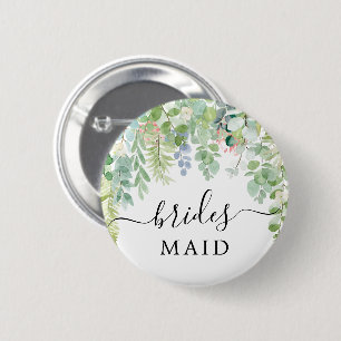 Soft Greenery Bridal Party Button Bridesmaid