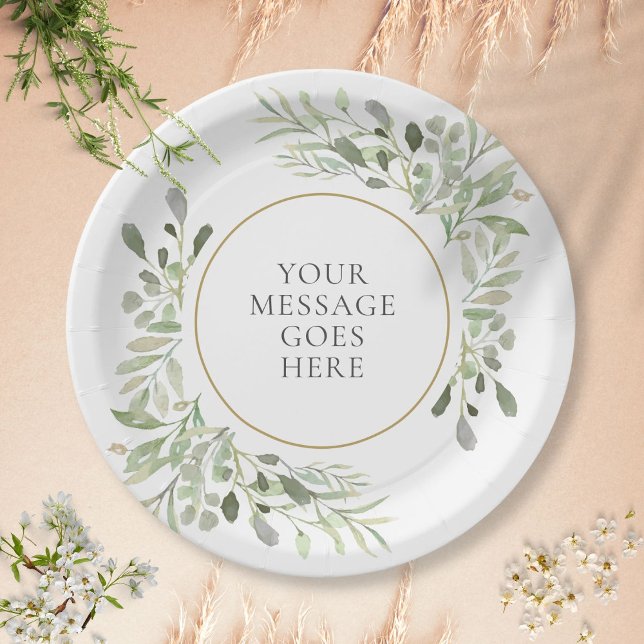Soft Greenery Leaves Celebration Paper Plate (Creator Uploaded)