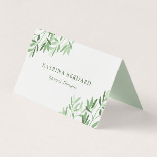 Soft Greenery Therapist Photo & QR Code Business Card