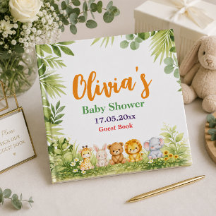 Soft Greenery Watercolor Safari Animal Baby Shower Guest Book