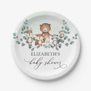 Soft Greenery Woodland Animals Baby Shower Decor Paper Plate