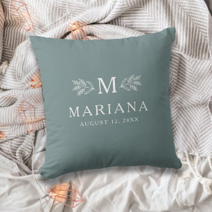 Soft Greenish Blue Rustic Monogram Personalised Cushion