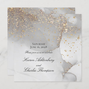 Soft Grey And Glittering Gold Modern Wedding Invitation