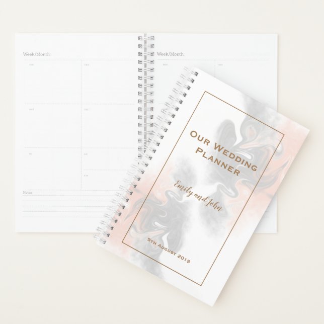 Soft Grey and Peach Marble Gold Typography Wedding Planner (Display)