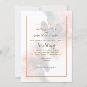 Soft Grey and Peach Swirl/Gold Typography Wedding Invitation