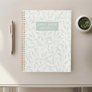 Soft Grey and Sage Foliage Custom Name Planner