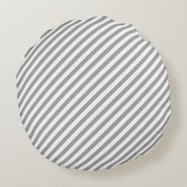 Soft Grey And White Stripes Pattern Round Cushion (Back)