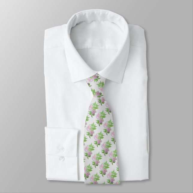 "soft grey background with pink flowers  tie (Tied)
