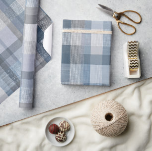 Soft Grey Blue Calm Mist Plaid Pattern Wrapping Paper