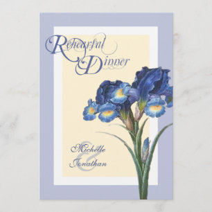 Soft Grey Blue Iris Rehearsal Dinner Invitations