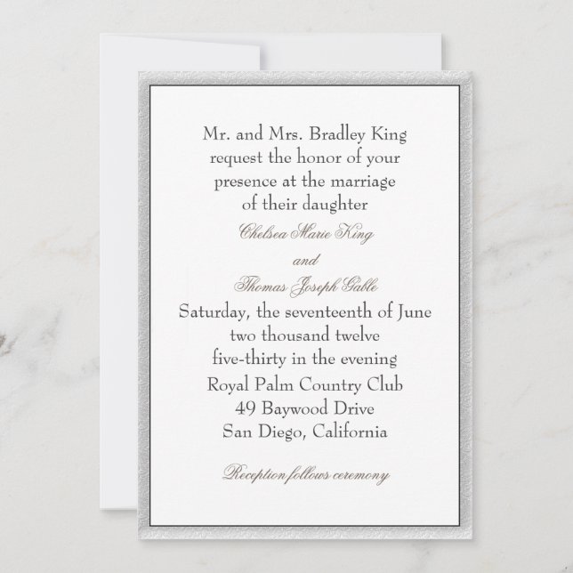 Soft Grey Border Wedding Invitation (Front)