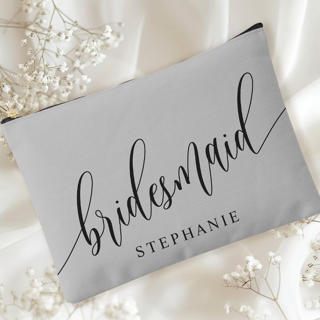 Soft Grey Bridesmaid Modern Calligraphy Accessory Pouch (Creator Uploaded)