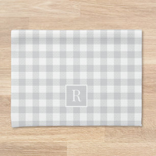 Soft Grey Buffalo Check Monogram Tea Towel