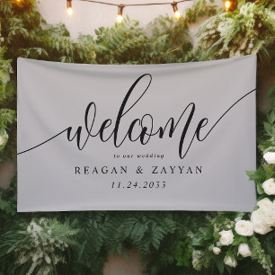 Soft Grey Calligraphy Simple Wedding Welcome Banner