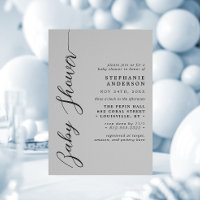 Soft Grey Modern Script Baby Shower 