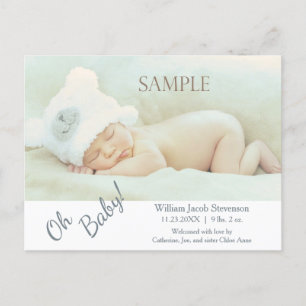 Soft Grey Oh Baby Modern Birth Announcement Postcard