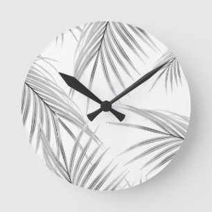 Soft Grey Palm Leaves Dream #1 #tropical #decor  Round Clock