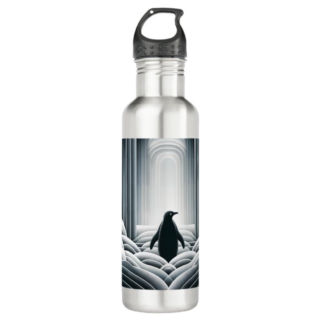 Soft Grey Penguin Arches Waves In Art Deco 710 Ml Water Bottle (Front)
