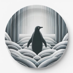 Soft Grey Penguin Arches Waves In Art Deco Paper Plate