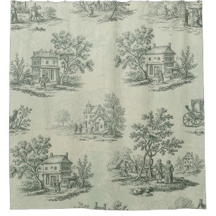 Soft Grey Rustic Farm Toile Countryside Shower Curtain