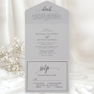 Soft Grey Simple Modern Script All In One Invitation