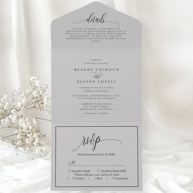 Soft Grey Simple Modern Script All In One Invitation (Creator Uploaded)