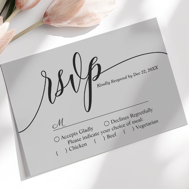 Soft Grey Simple Script Wedding RSVP Card (Creator Uploaded)