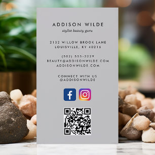Soft Grey Social Media Instagram Facebook QR Code Business Card