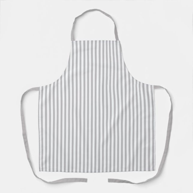 Soft Grey Striped All-Over Print Apron (Front)